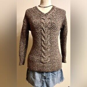 Anrienne Vittadini Tan Speckled V Neck Sweater SZ S